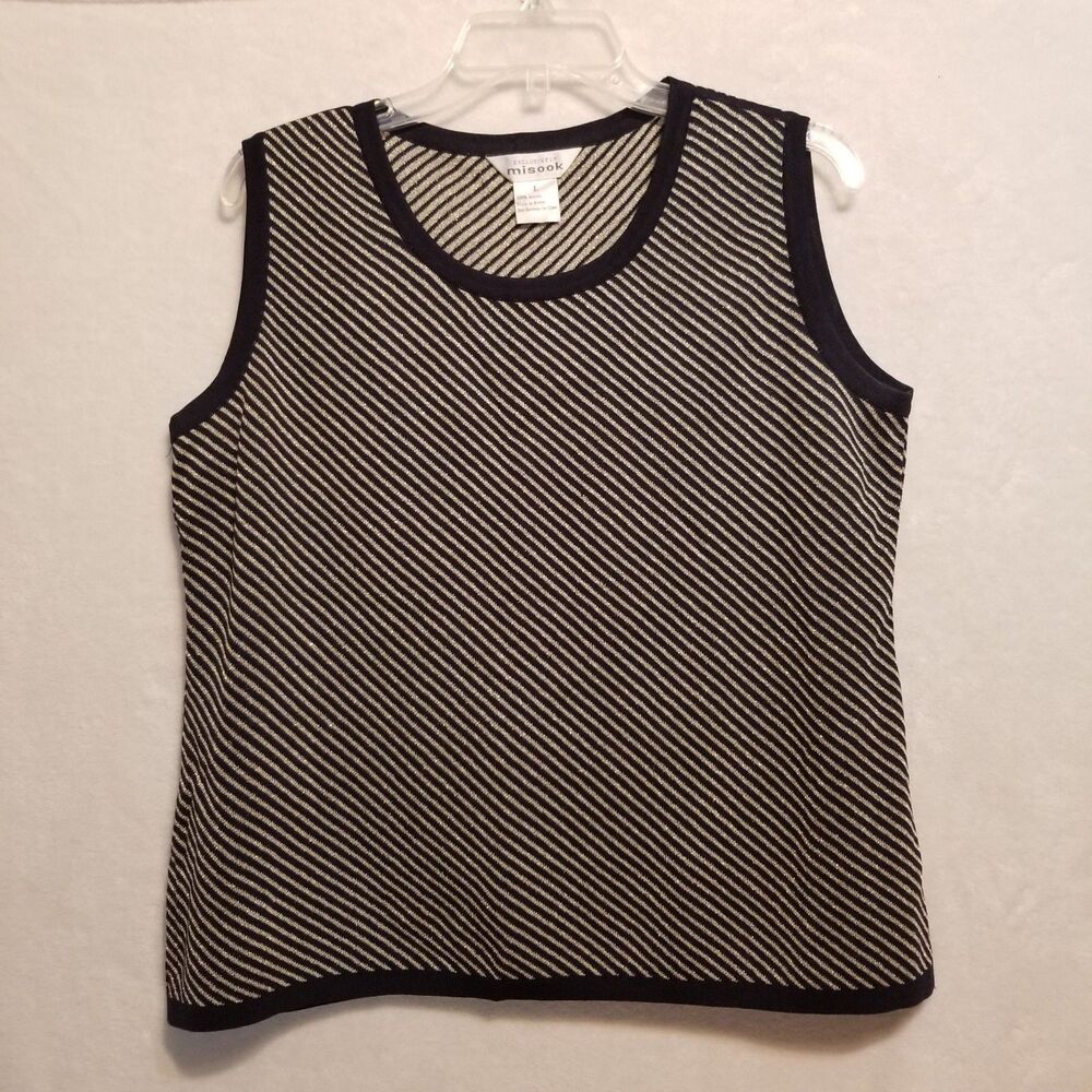Exclusively Misook L Tank Knit Black Gold Metallic Shell Office Career Layering